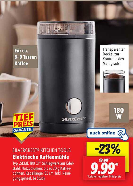 Elektrische Kaffeemühle von SilverCrest – Typ SKME 180 C1