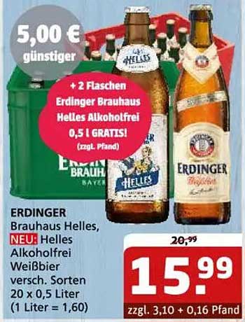 ERDINGER Brauhaus Helles, NEU: Helles Alkoholfrei Weißbier, 20 x 0,5 Liter