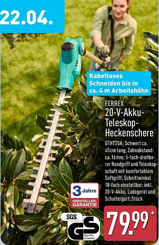 FERREX 20-V-Akku-Teleskop-Heckenschere