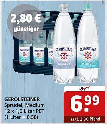 GEROLSTEINER Sprudel, Medium 12 x 1,0 Liter PET