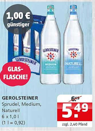 GEROLSTINER Sprudel, Medium, Naturell 6 x 1,0 l