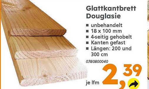 Glattkantbrett Douglasie 18 x 100 mm