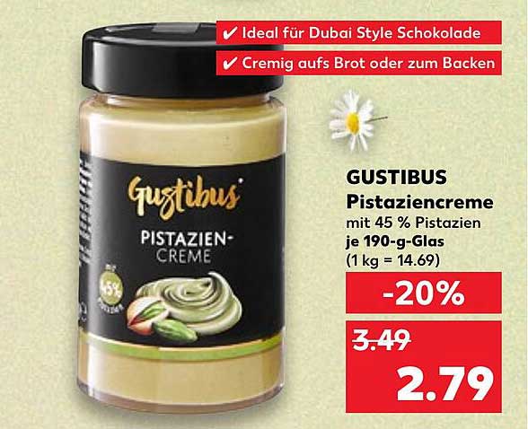 GUSTIBUS Pistaziencreme mit 45 % Pistazien je 190-g-Glas
