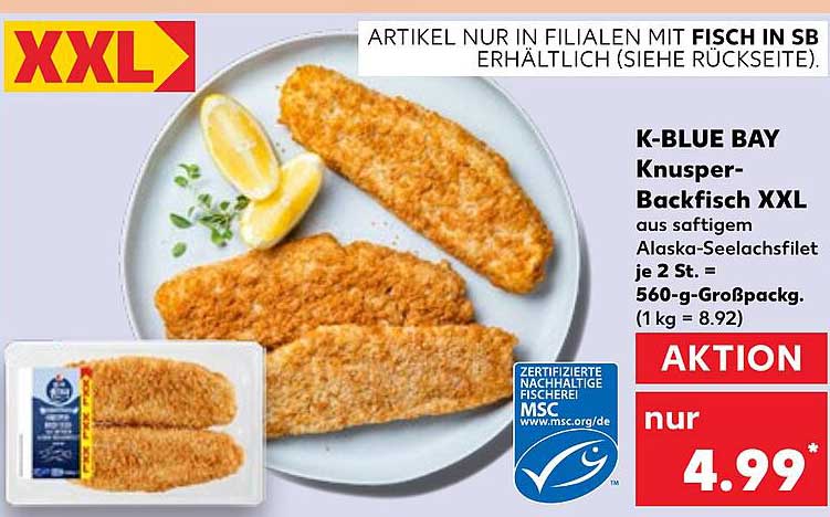 K-BLUE BAY Knusper-Backfisch XXL aus saftigem Alaska-Seelachsfilet