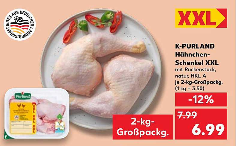 K-PURLAND Hähnchen-Schenkel XXL mit Rückenstück, natur, 2-kg-Großpackung