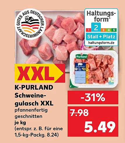 K-PURLAND Schweinegulasch XXL pfannenfertig geschnitten je kg