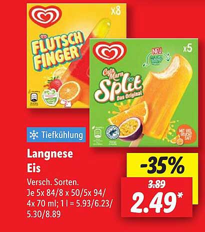 Langnese Eis Flutsch Finger & Spilt - Vielfältige Sorten