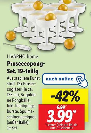 LIVARNO home Proseccopong-Set, 19-teilig