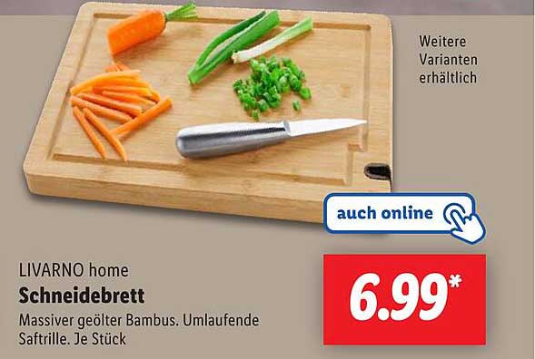 LIVARNO home Schneidebrett - Massiver geölter Bambus