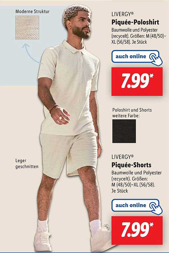 LIVERGY® Piquée-Poloshirt und Piquée-Shorts