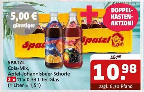 SPATZL Cola-Mix, Apfel-Johannisbeer-Schorle 2x11 x 0,33 Liter Gläser