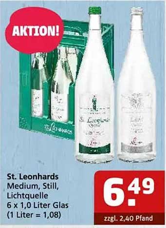 St. Leonhards Medium, Still, Lichtquelle 6 x 1,0 Liter Glas (1 Liter = 1,08)