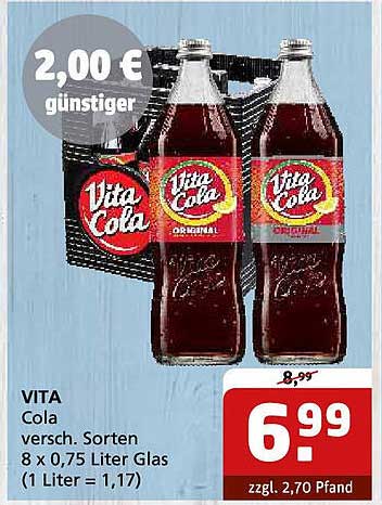 VITA Cola - 8 x 0,75 Liter Glas