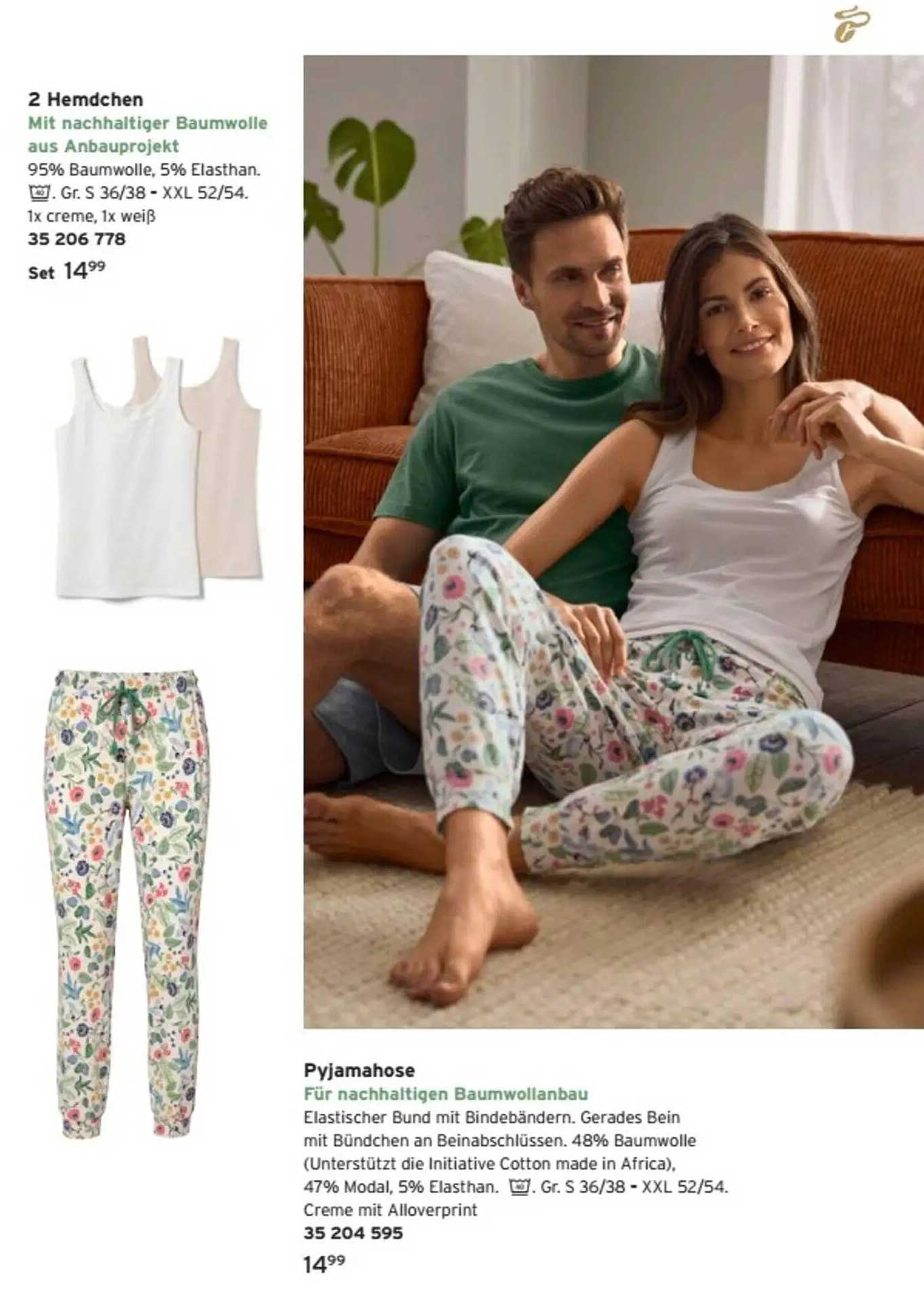 2 Hemdchen mit nachhaltiger Baumwolle aus Anbauprojekt und Pyjamahose für nachhaltigen Baumwollanbau