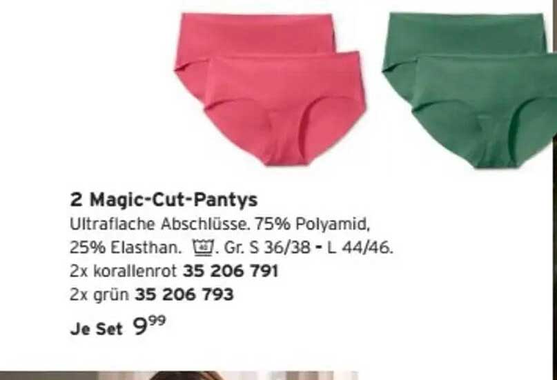 2 Magic-Cut-Pantys - Ultraflache Abschlüsse in Korallenrot und Grün
