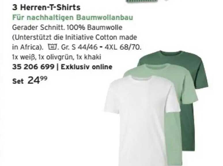 3 Herren-T-Shirts für nachhaltigen Baumwollanbau