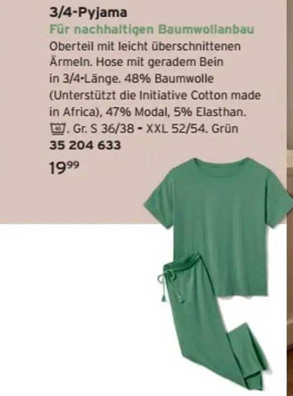 3/4-Pyjama für nachhaltigen Baumwollanbau
