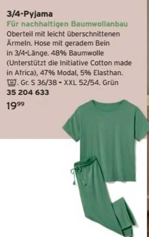 3/4-Pyjama für nachhaltigen Baumwollbau