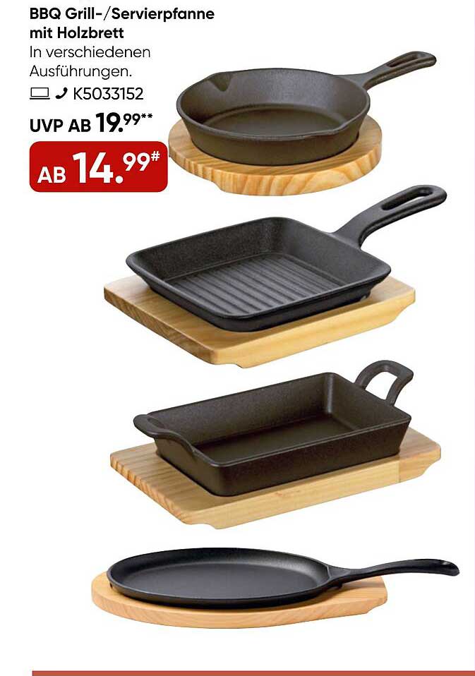 BBQ Grill-/Servierpfanne mit Holzbrett