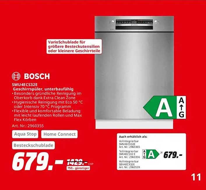 BOSCH SMU4EC32E Geschirrspüler unterbaufähig