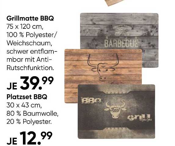 Grillmatte BBQ und Platzset BBQ