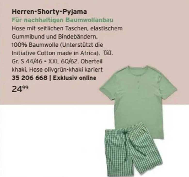 Herren-Shorty-Pyjama für nachhaltigen Baumwollaufbau