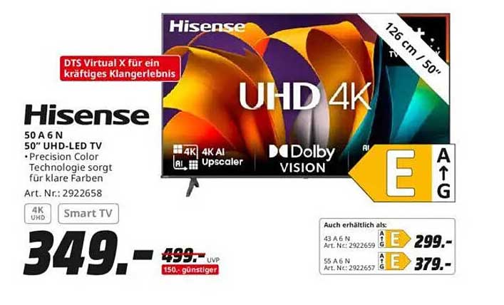 Hisense 50 A6 N 50" UHD-LED TV - Jetzt zum Aktionspreis!