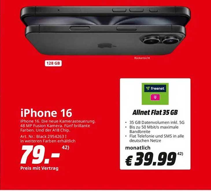 iPhone 16 mit Allnet Flat 35 GB
