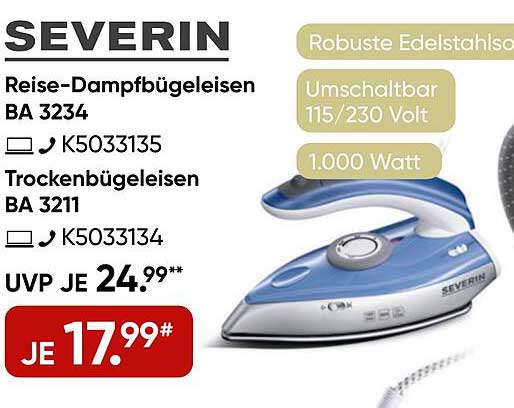 Reise-Dampfbügeleisen BA 3234 von Severin