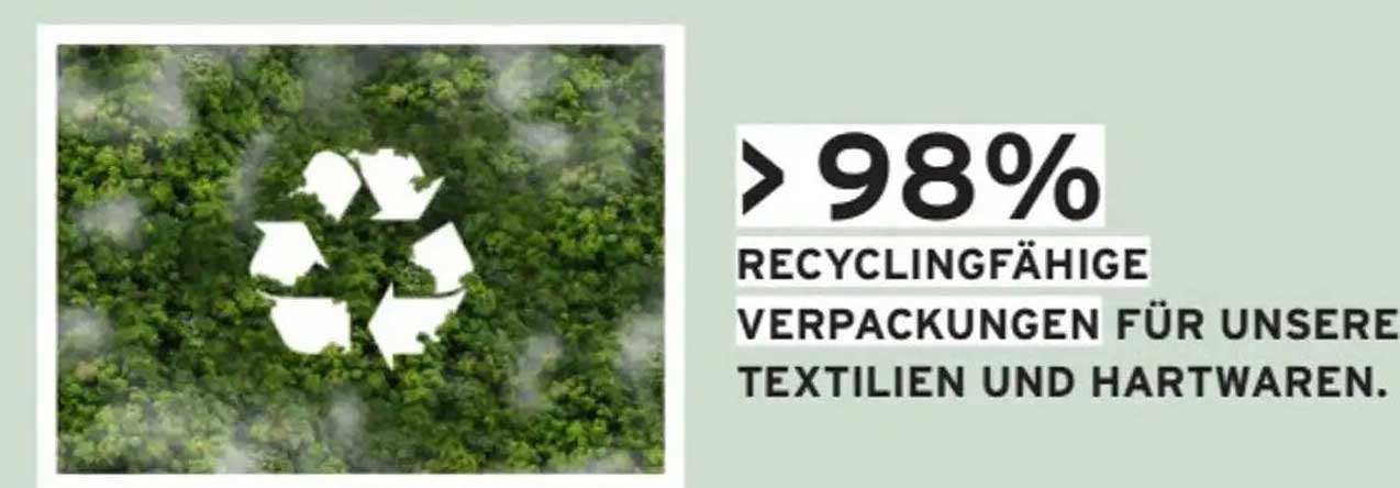 Über 98% recyclingfähige Verpackungen für unsere Textilien und Hartwaren