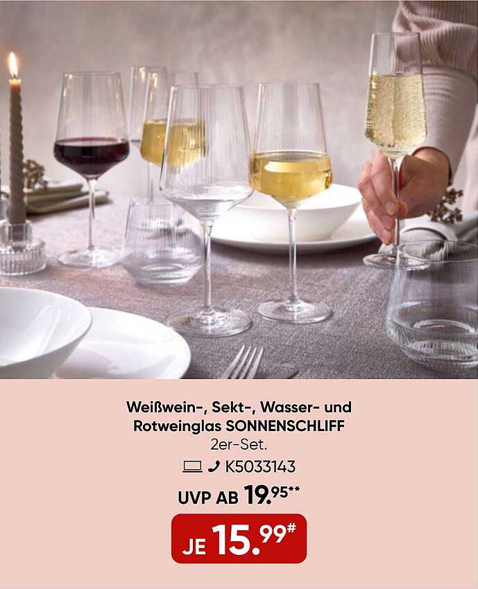 Weißwein-, Sekt-, Wasser- und Rotweinglas SONNENSCHLIFF 2er-Set.