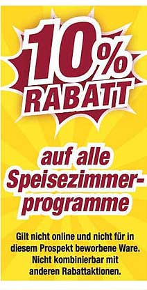 10 % Rabatt auf alle Speisezimmer-Programme
