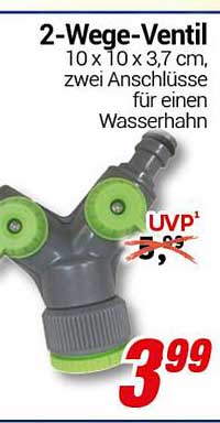 2-Wege-Ventil 10 x 10 x 3,7 cm, zwei Anschlüsse für einen Wasserhahn