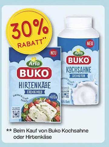 30% Rabatt auf Arla Buko Hirtenkäse und Kochsahne
