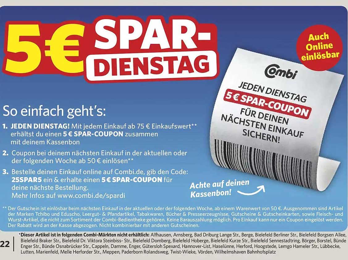 5 € SPAR-COUPON für deinen nächsten Einkauf bei Combi