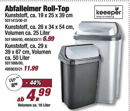Abfalleimer Roll-Top, Kunststoff, verschiedene Größen