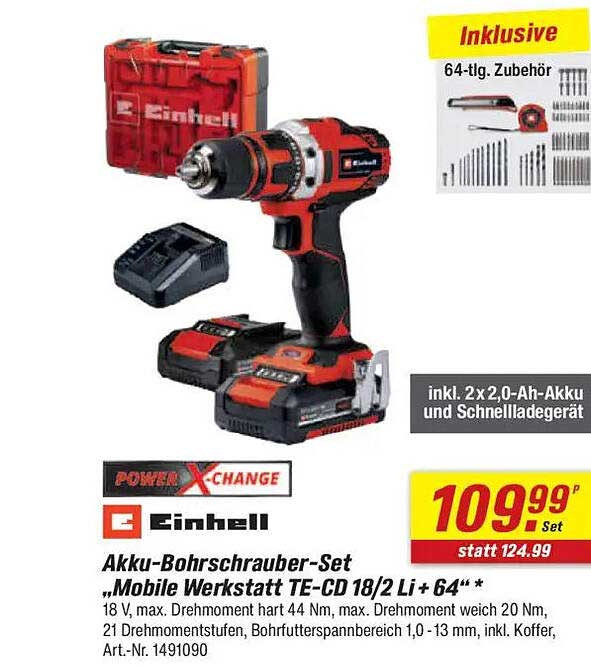Akku-Bohrschrauber-Set „Mobile Werkstatt TE-CD 18/2 Li + 64"