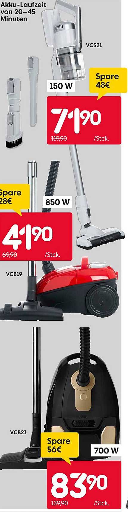 Akku-Staubsauger VCS21 und Bodenstaubsauger VCB19 & VCB21 im Rusta-Prospekt