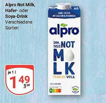 Alpro Not Milk, Hafer- oder Soya-Drink - Verschiedene Sorten