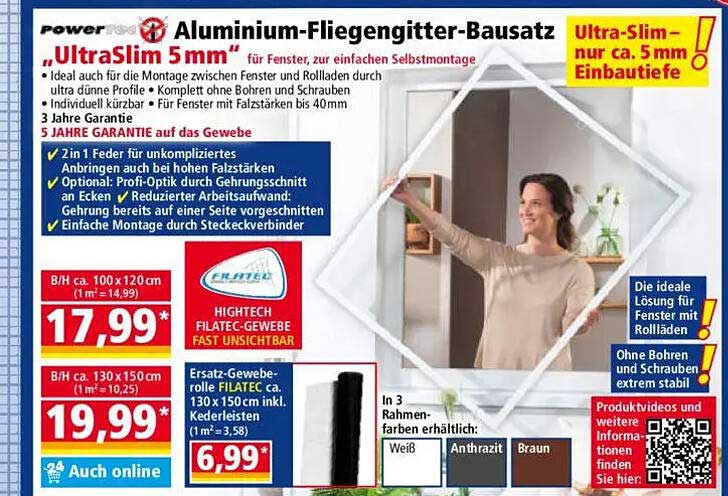 Aluminium-Fliegengitter-Bausatz 'UltraSlim 5 mm' für Fenster