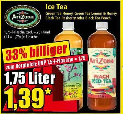 AriZona Ice Tea - Green Tea Honey, Lemon & Honey oder Peach Iced Tea