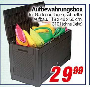 Aufbewahrungsbox für Gartenauflagen, schneller Aufbau, 119 x 48 x 60 cm, 310 l (ohne Deko)
