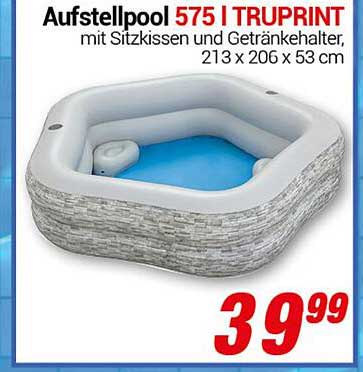 Aufstellpool 575 | TRUPRINT mit Sitzkissen und Getränkehalter, 213 x 206 x 53 cm