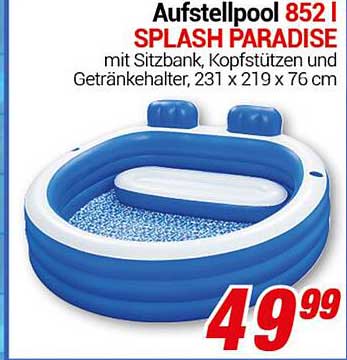 Aufstellpool 852 | SPLASH PARADISE mit Sitzbank, Kopfstützen und Getränkehalter, 231 x 219 x 76 cm