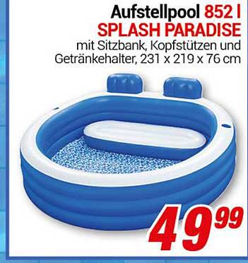 Aufstellpool 852 | SPLASH PARADISE mit Sitzbank, Kopfstützen und Getränkehalter, 231 x 219 x 76 cm