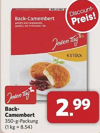 Back-Camembert 350-g-Packung von Jeden Tag