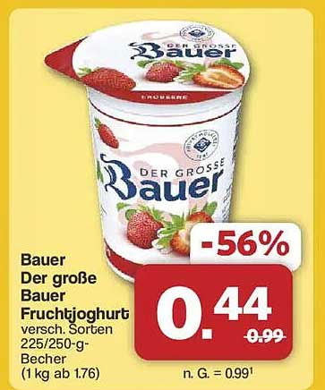 Bauer Der große Bauer Fruchtjoghurt versch. Sorten 225/250-g-Becher