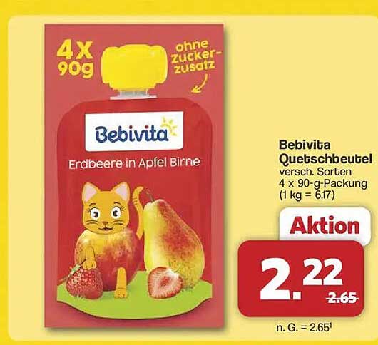Bebivita Quetschbeutel Erdbeere in Apfel Birne 4 x 90 g