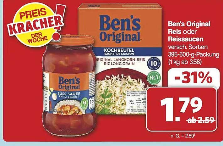 Ben's Original Reis oder Reissaucen verschiedene Sorten – Preis Kracher der Woche