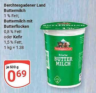 Berchtesgadener Land Buttermilch 1 % Fett